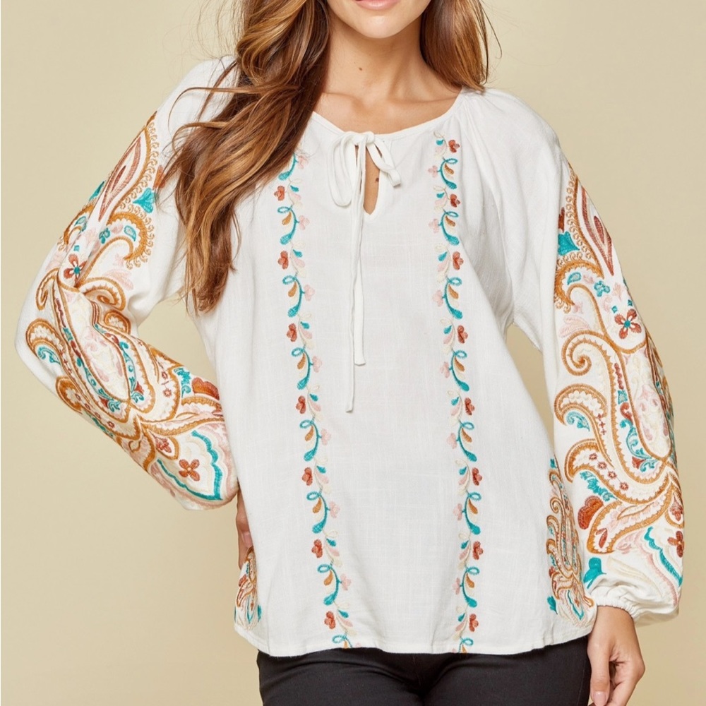 Savanna Jane long sleeve embroidered top small
